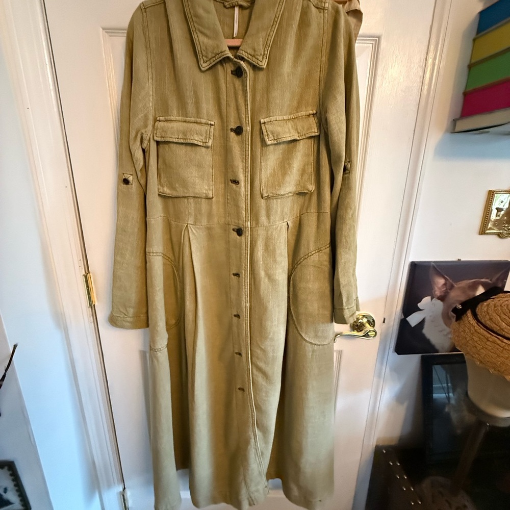 Free People khaki Midi Shirt Dress/Coat